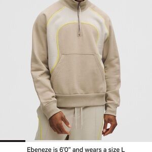 lululemon athletica Beige and Cream Half-Zip Sweatshirt with Yellow Stitching